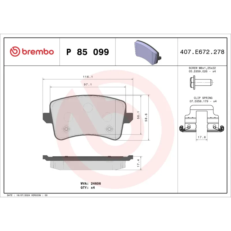 BREMBO P85099 Juego de pastillas de freno