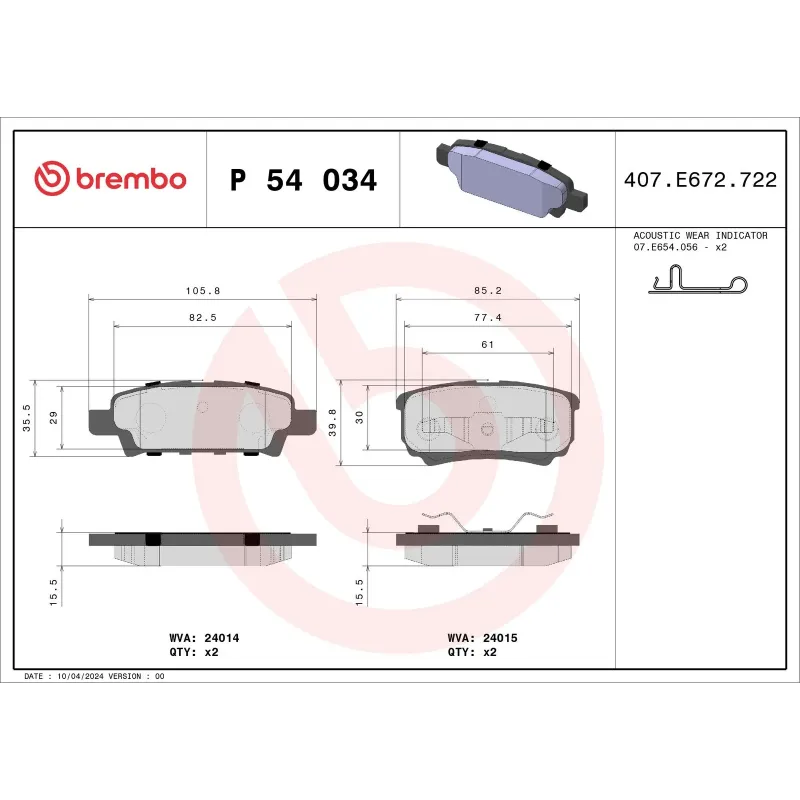 BREMBO P54034 Juego de pastillas de freno