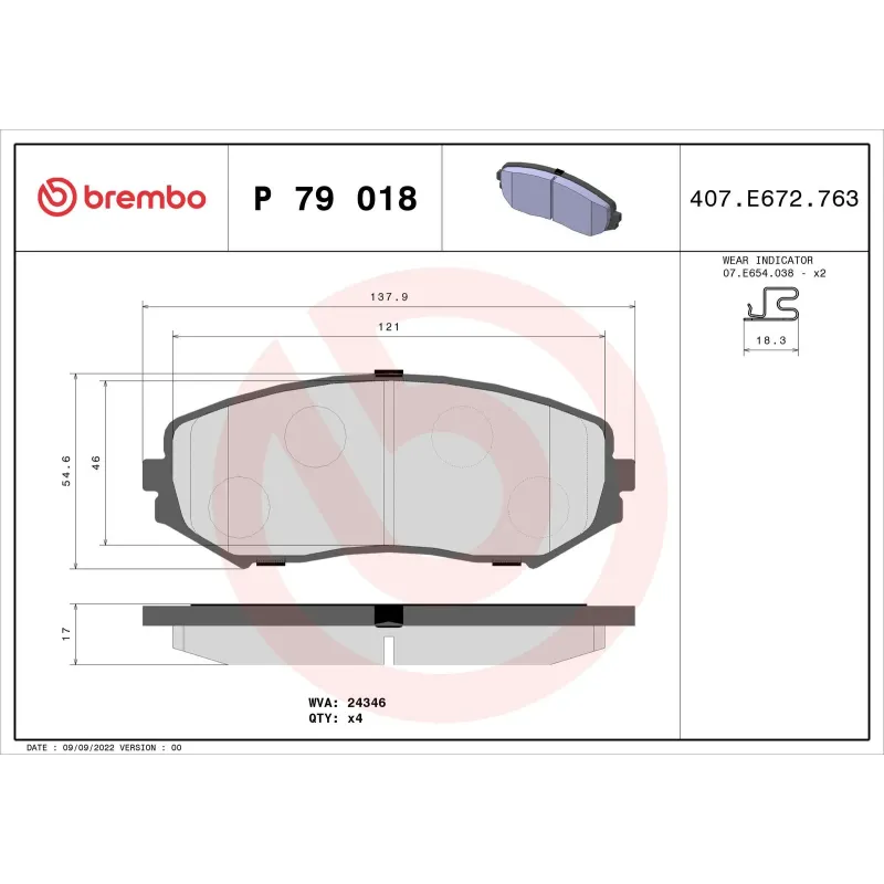 BREMBO P79018 Juego de pastillas de freno