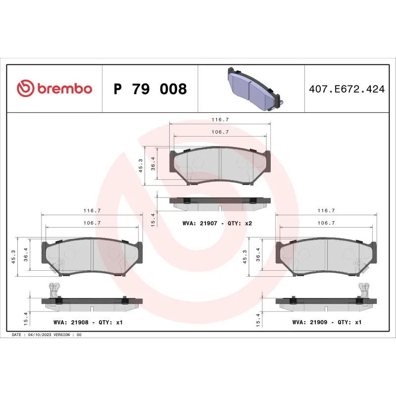 BREMBO P79008 Juego de pastillas de freno