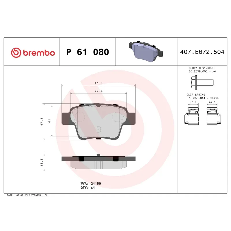 BREMBO P61080 Juego de pastillas de freno