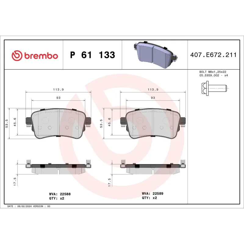 BREMBO P61133 Juego de pastillas de freno