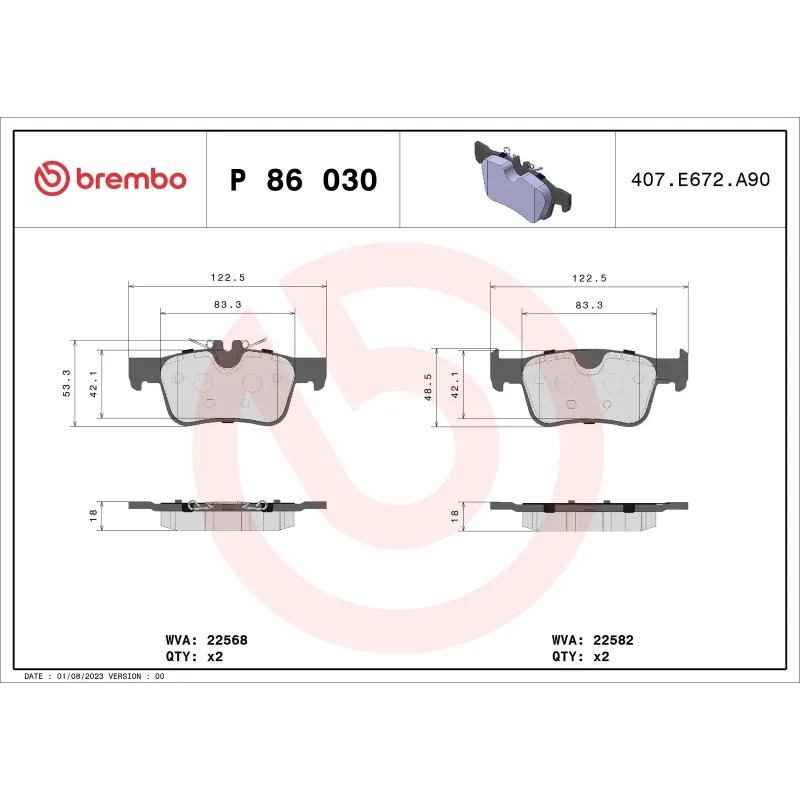 BREMBO P86030 Juego de pastillas de freno