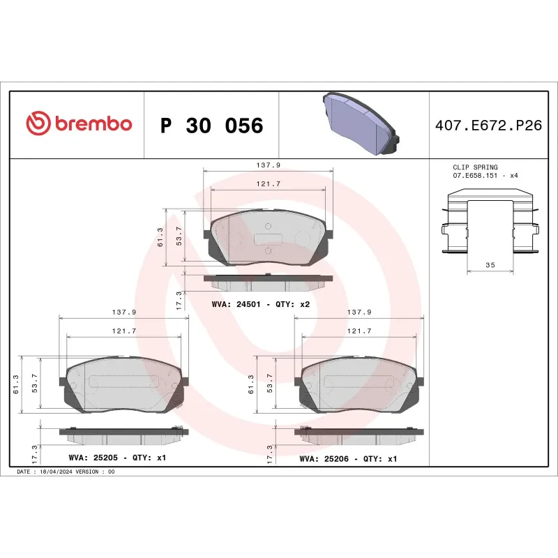 BREMBO P30056 Juego de pastillas de freno