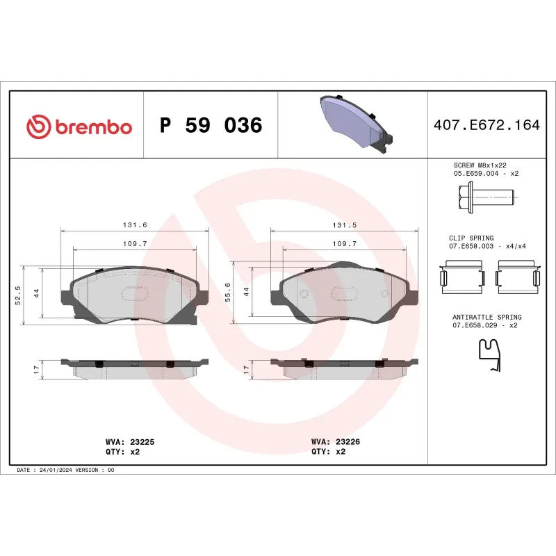 BREMBO P59036 Juego de pastillas de freno
