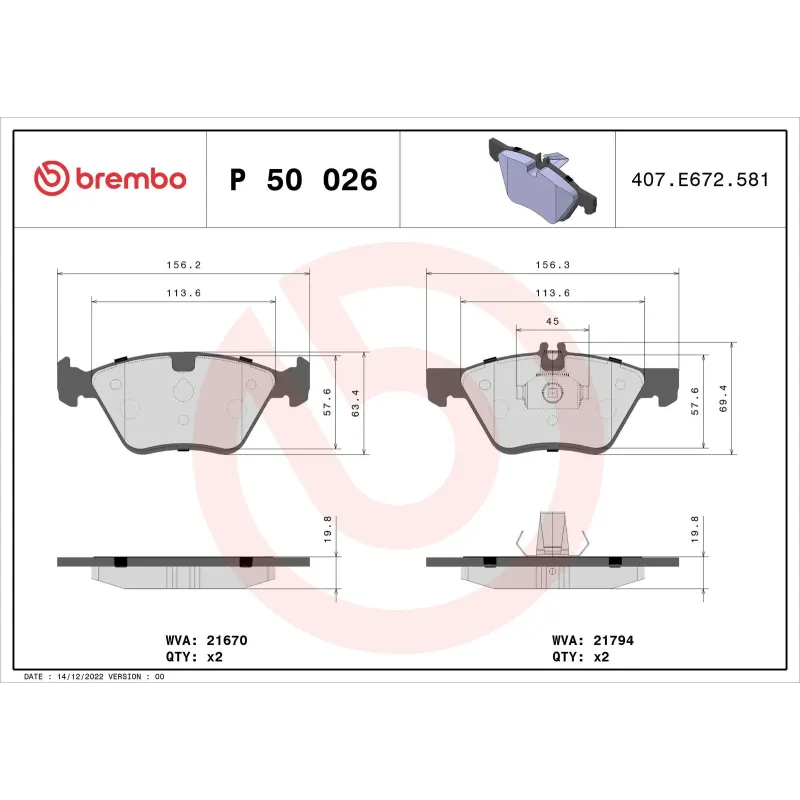 BREMBO P50026 Juego de pastillas de freno