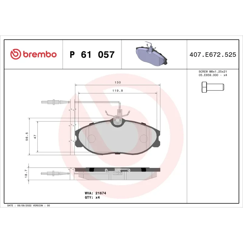 BREMBO P61057 Juego de pastillas de freno