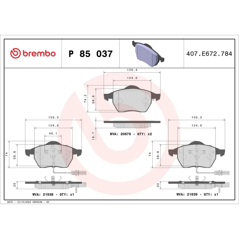 BREMBO P85037 Juego de pastillas de freno