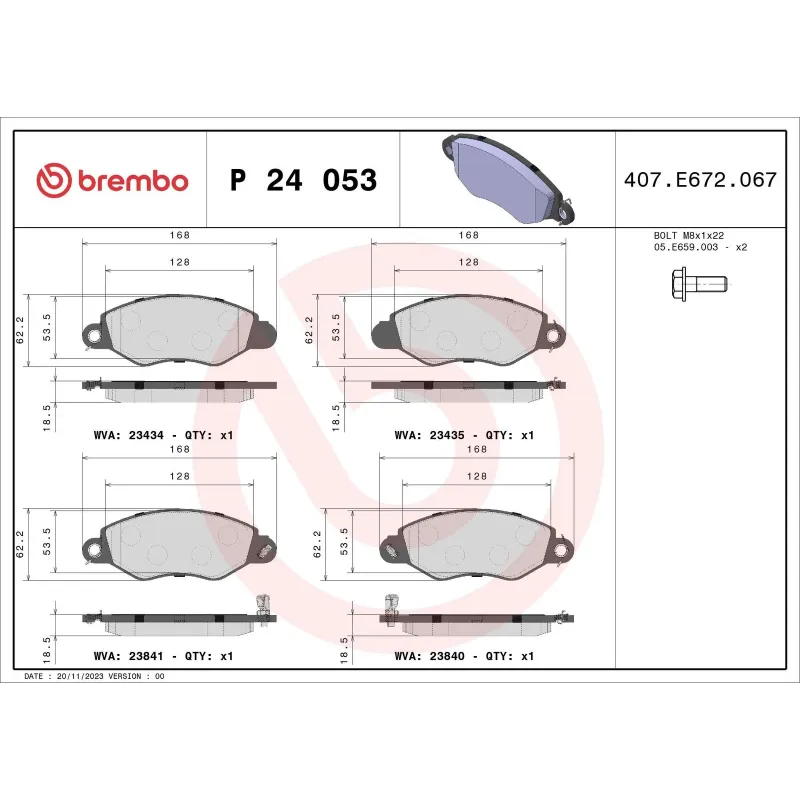 BREMBO P24053 Juego de pastillas de freno
