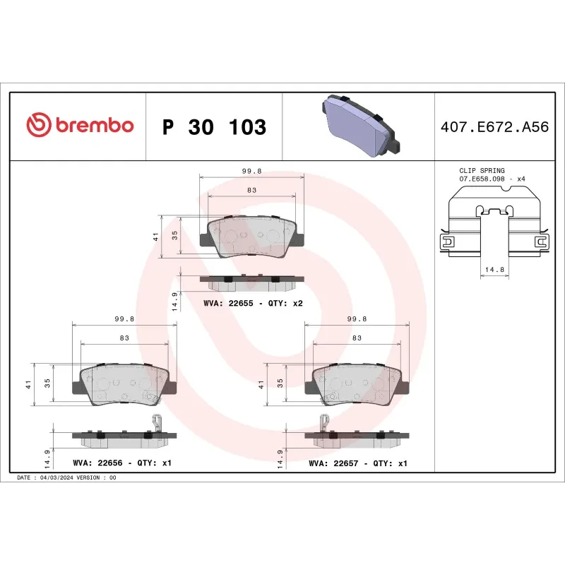 BREMBO P30103 Juego de pastillas de freno
