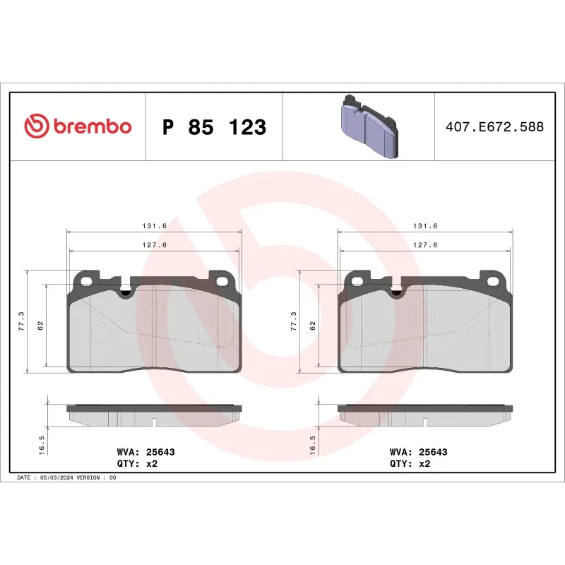 BREMBO P85123 Juego de pastillas de freno