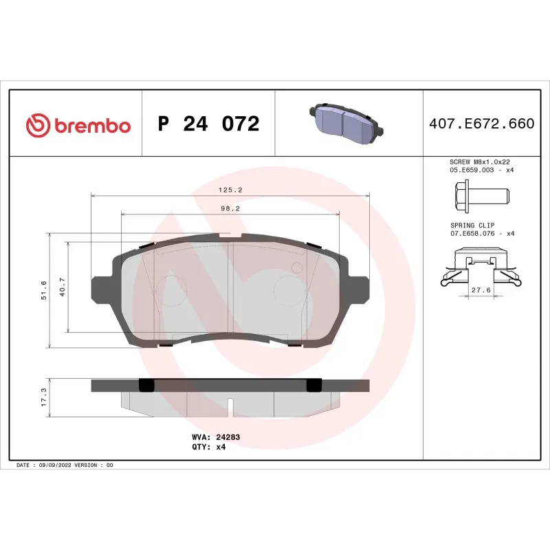 BREMBO P24072 Juego de pastillas de freno