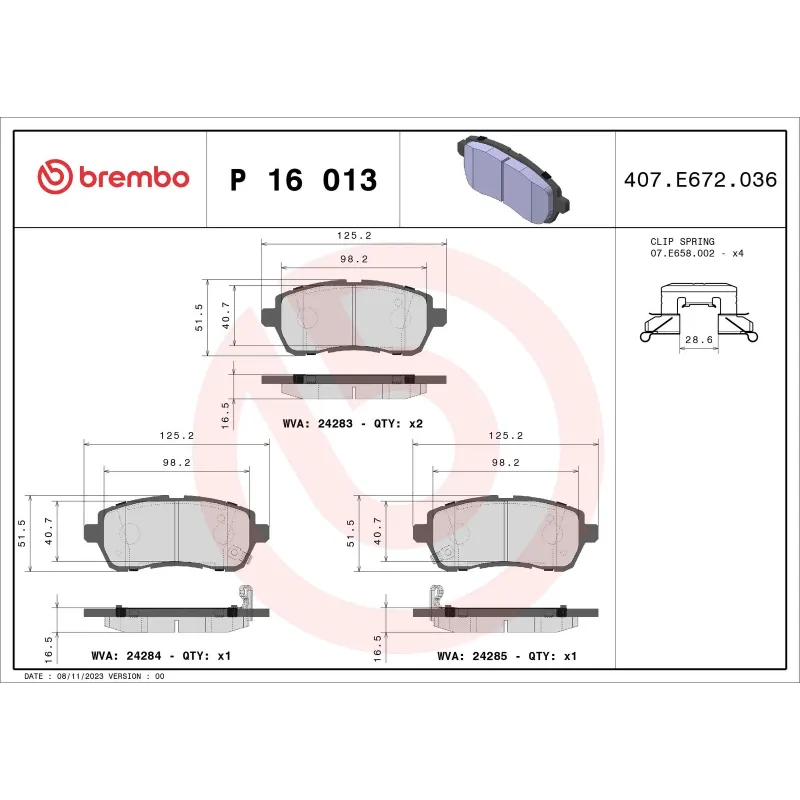 BREMBO P16013 Juego de pastillas de freno