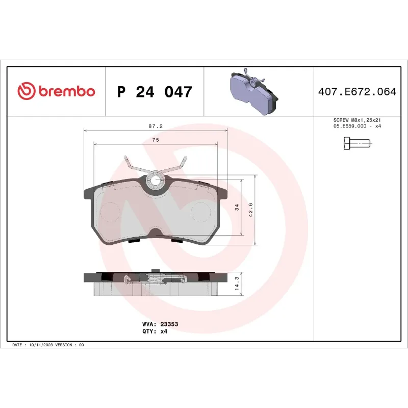 BREMBO P24047 Juego de pastillas de freno