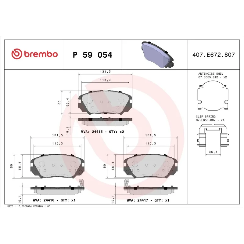 BREMBO P59054 Juego de pastillas de freno