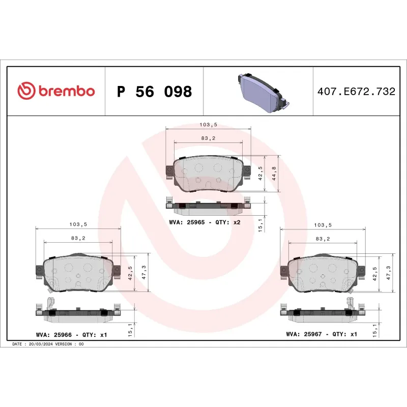 BREMBO P56098 Juego de pastillas de freno