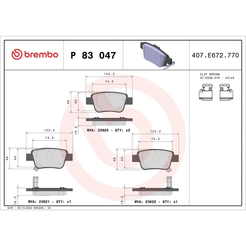 BREMBO P83047 Juego de pastillas de freno