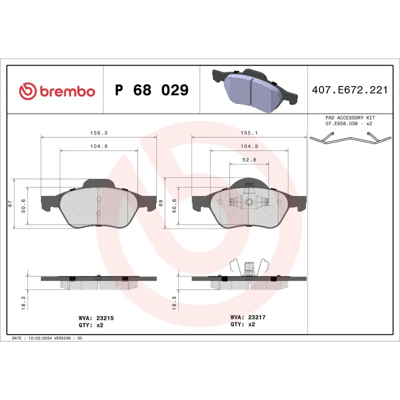 BREMBO P68029 Juego de pastillas de freno