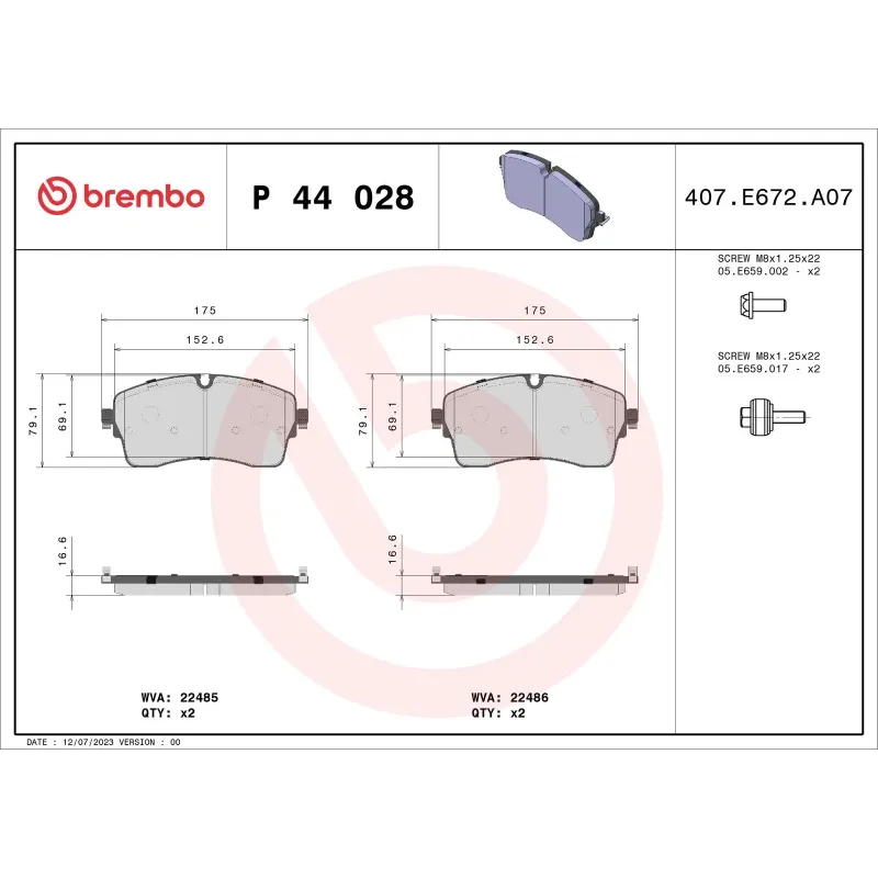 BREMBO P44028 Juego de pastillas de freno