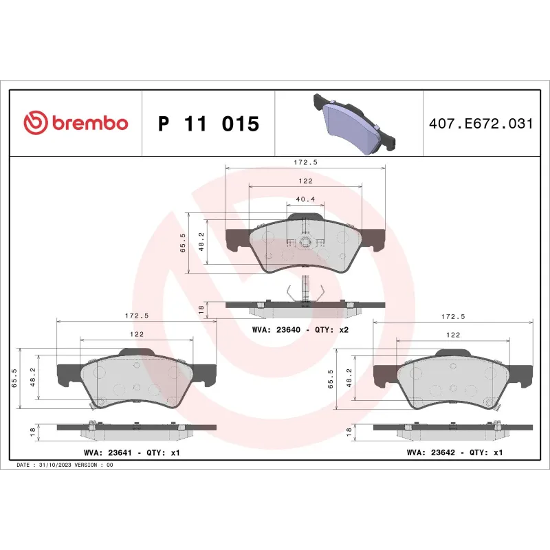 BREMBO P11015 Juego de pastillas de freno