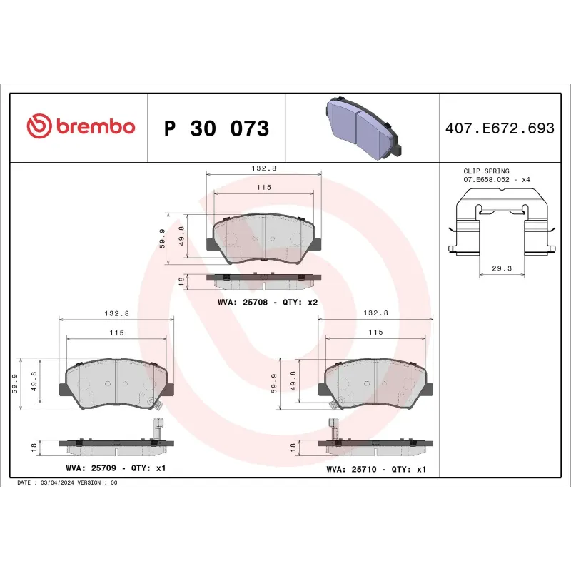 BREMBO P30073 Juego de pastillas de freno