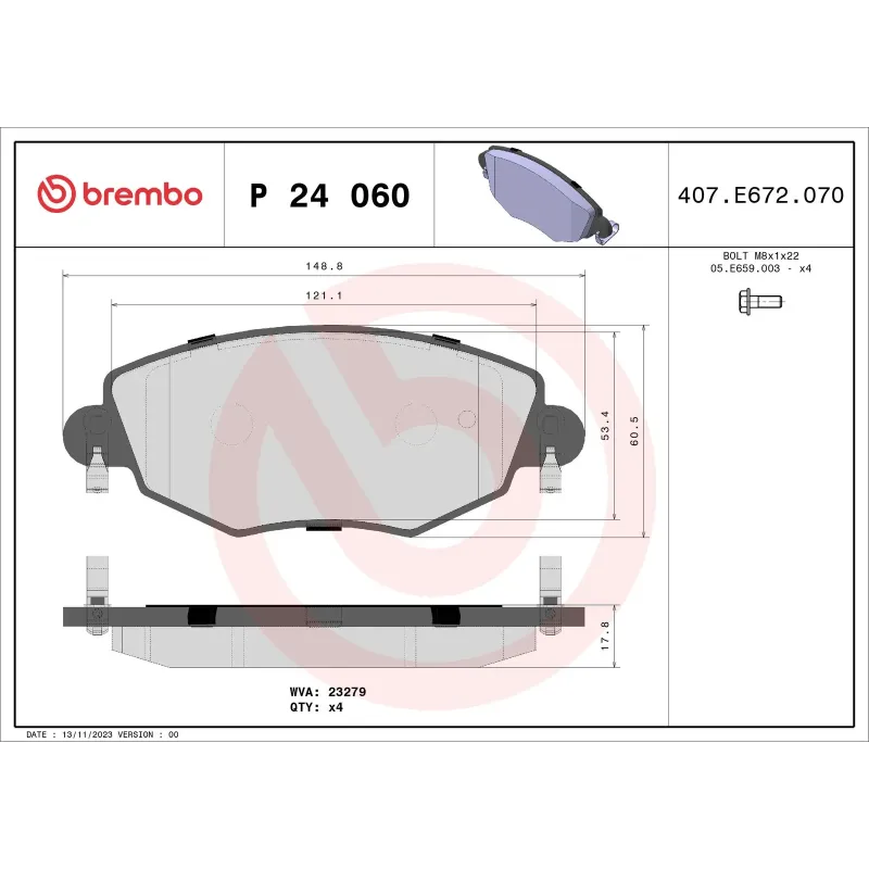 BREMBO P24060 Juego de pastillas de freno