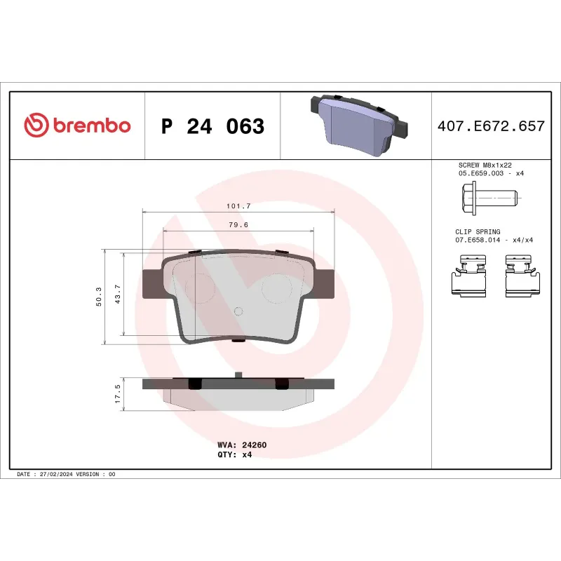 BREMBO P24063 Juego de pastillas de freno