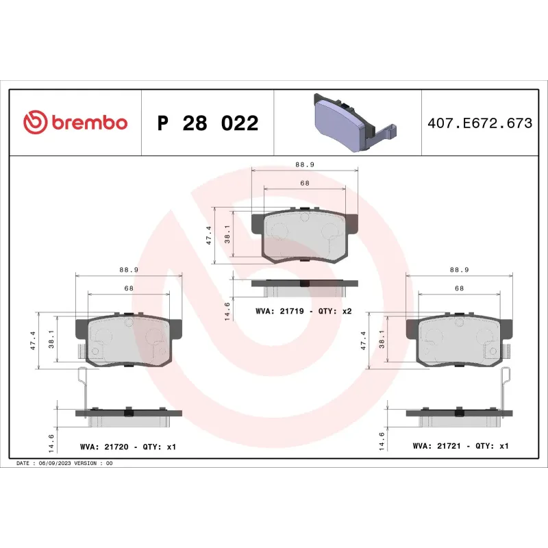 BREMBO P28022 Juego de pastillas de freno