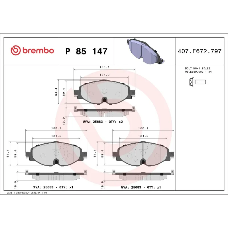 BREMBO P85147 Juego de pastillas de freno