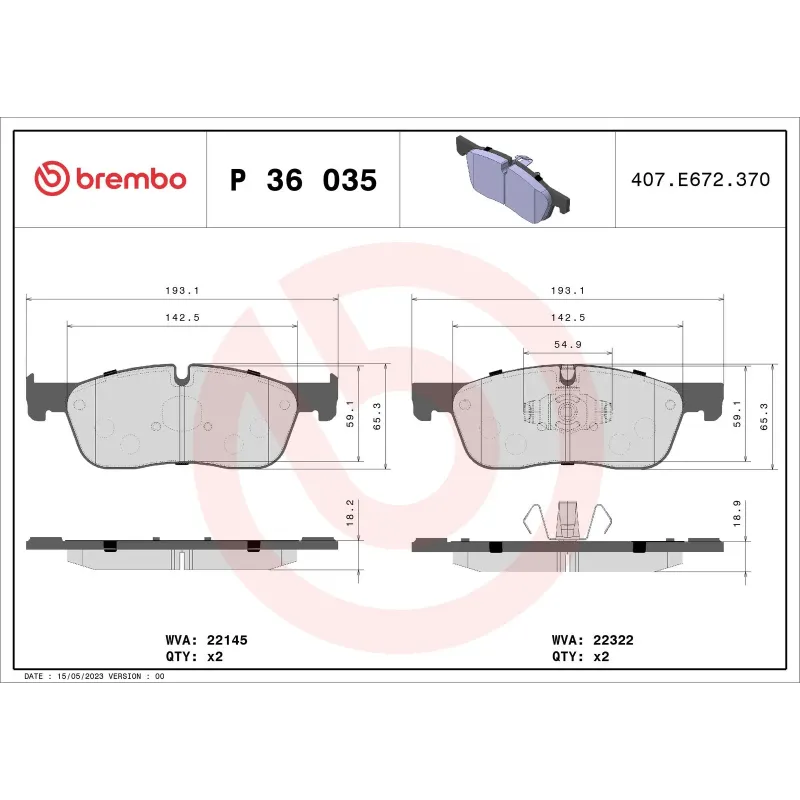 BREMBO P36035 Juego de pastillas de freno