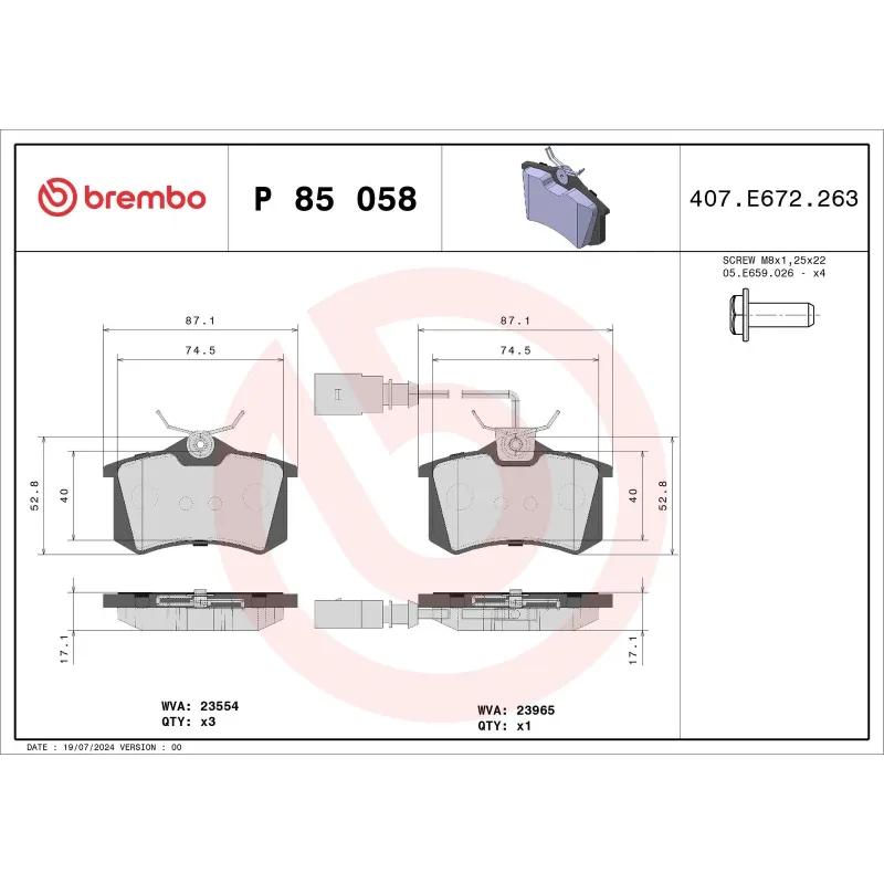BREMBO P85058 Juego de pastillas de freno