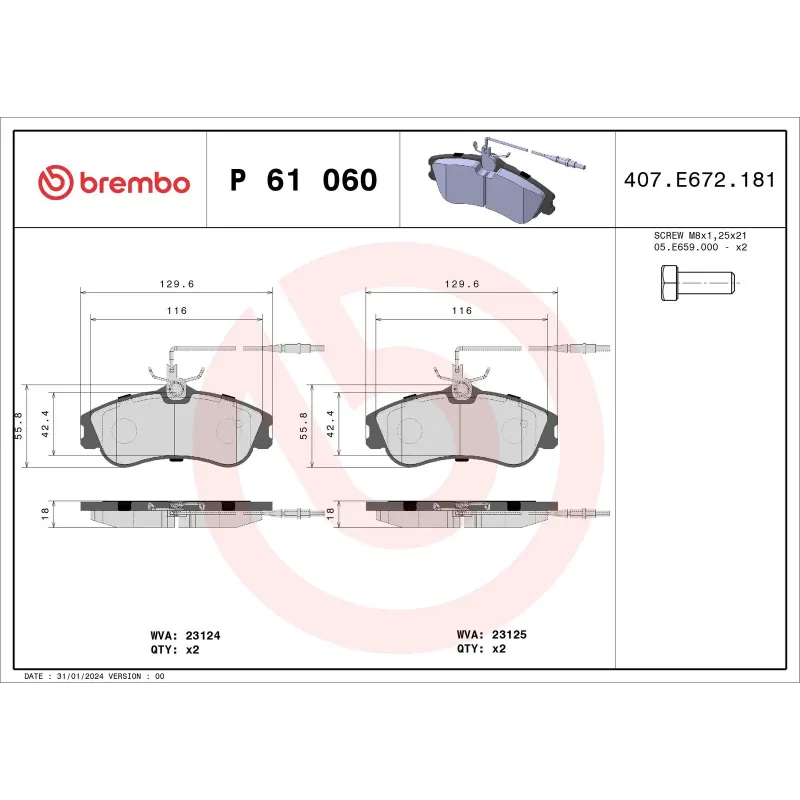 BREMBO P61060 Juego de pastillas de freno