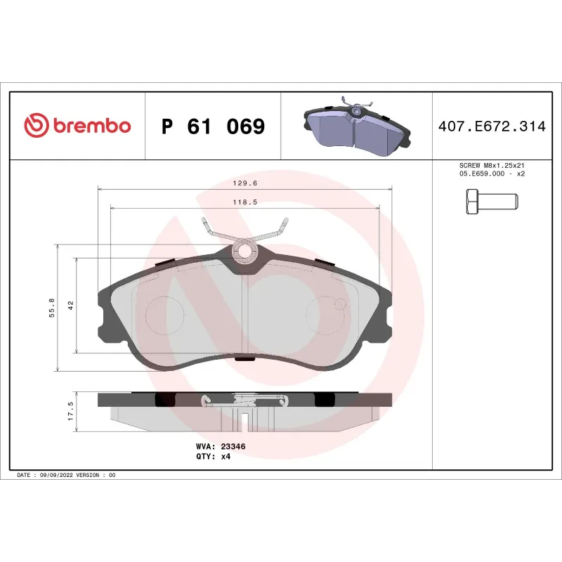 BREMBO P61069 Juego de pastillas de freno