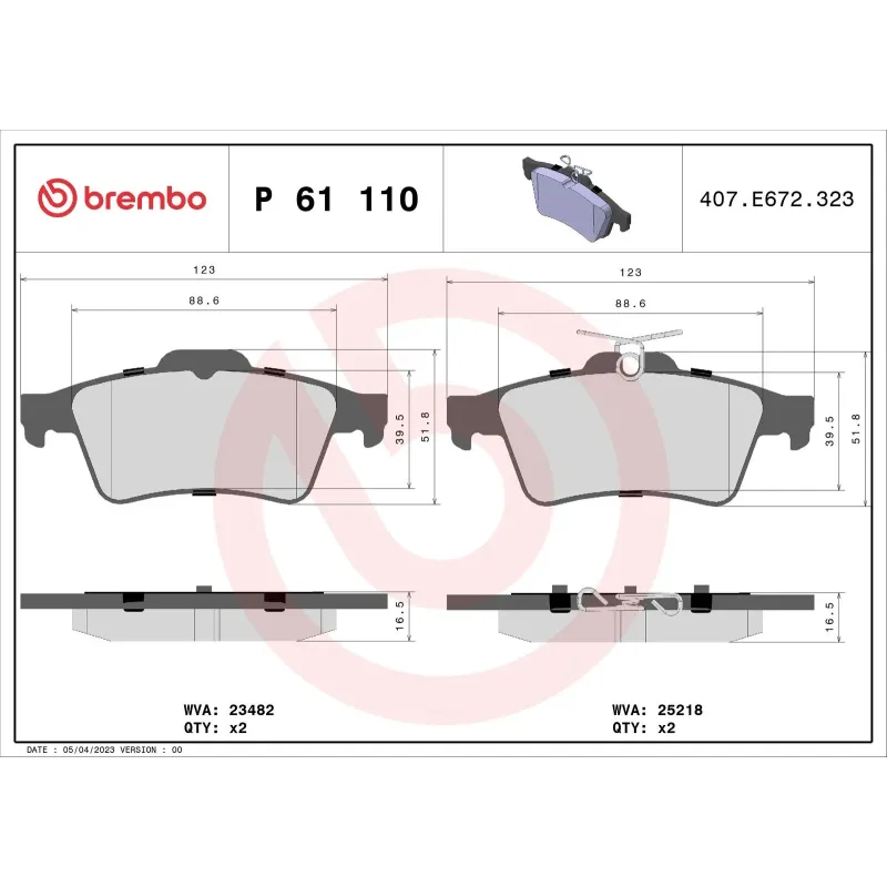 BREMBO P61110 Juego de pastillas de freno