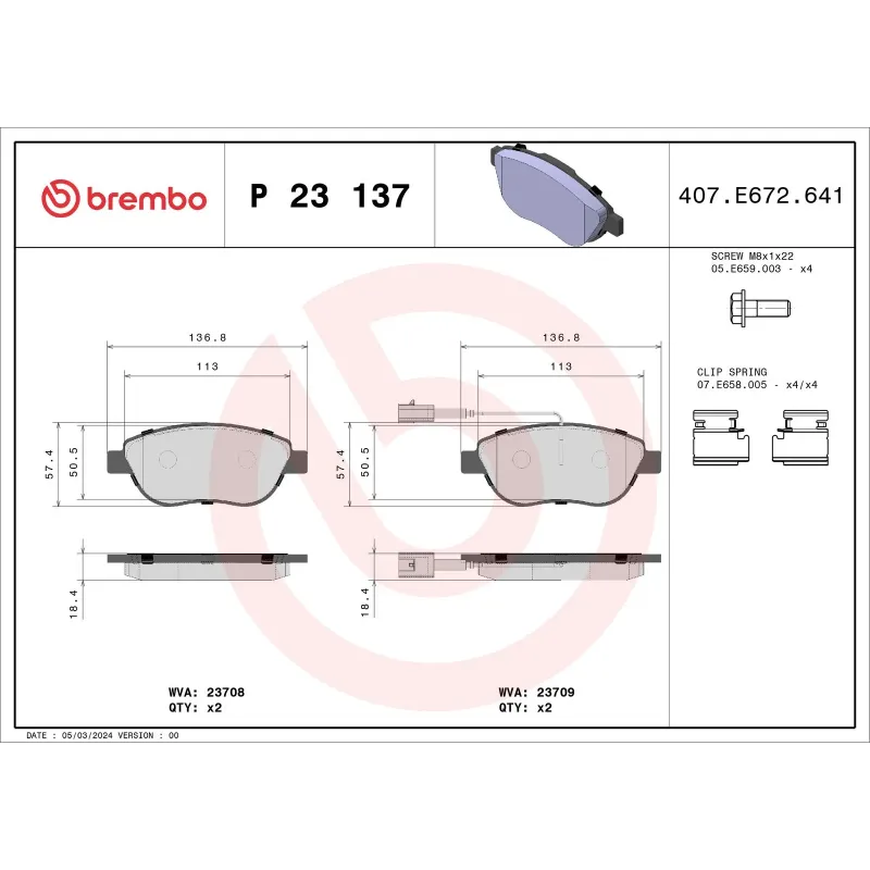 BREMBO P23137 Juego de pastillas de freno