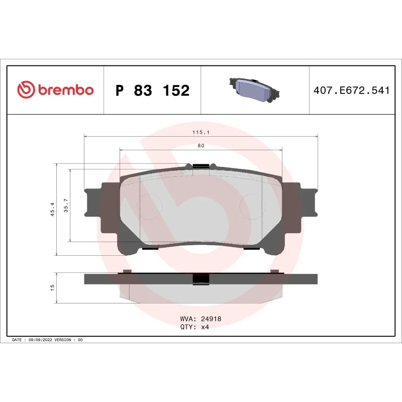 BREMBO P83152 Juego de pastillas de freno