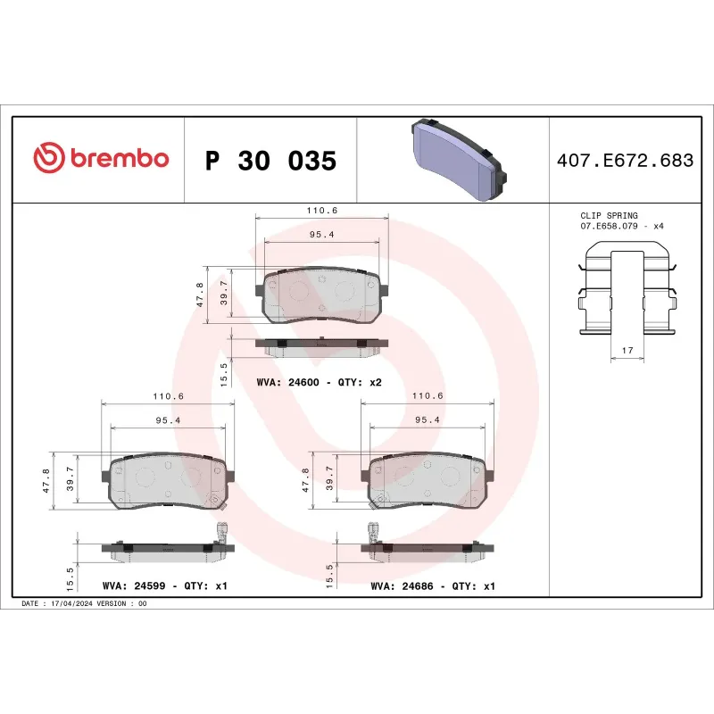 BREMBO P30035 Juego de pastillas de freno