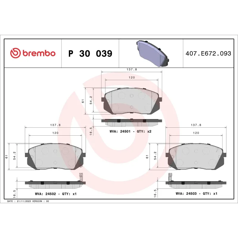 BREMBO P30039 Juego de pastillas de freno