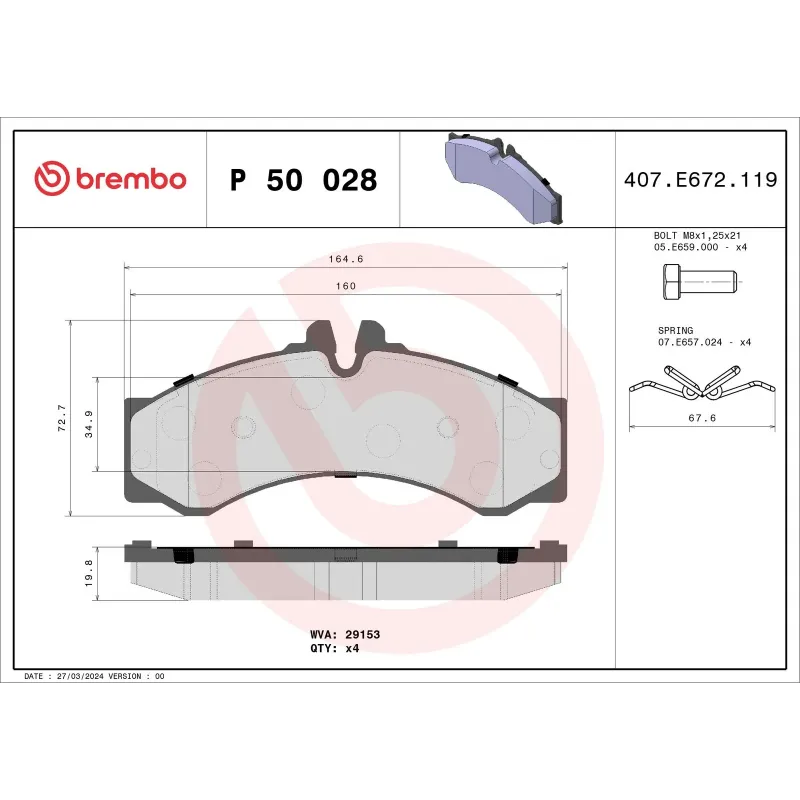 BREMBO P50028 Juego de pastillas de freno