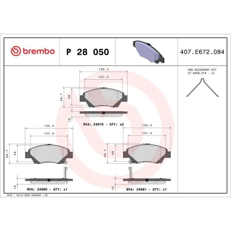 BREMBO P28050 Juego de pastillas de freno