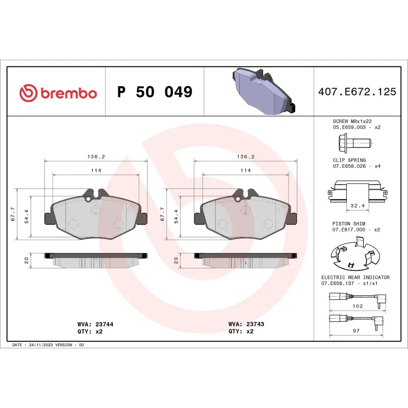 BREMBO P50049 Juego de pastillas de freno