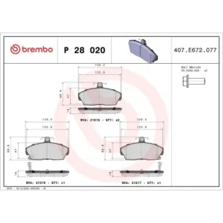 BREMBO P28020 Juego de pastillas de freno