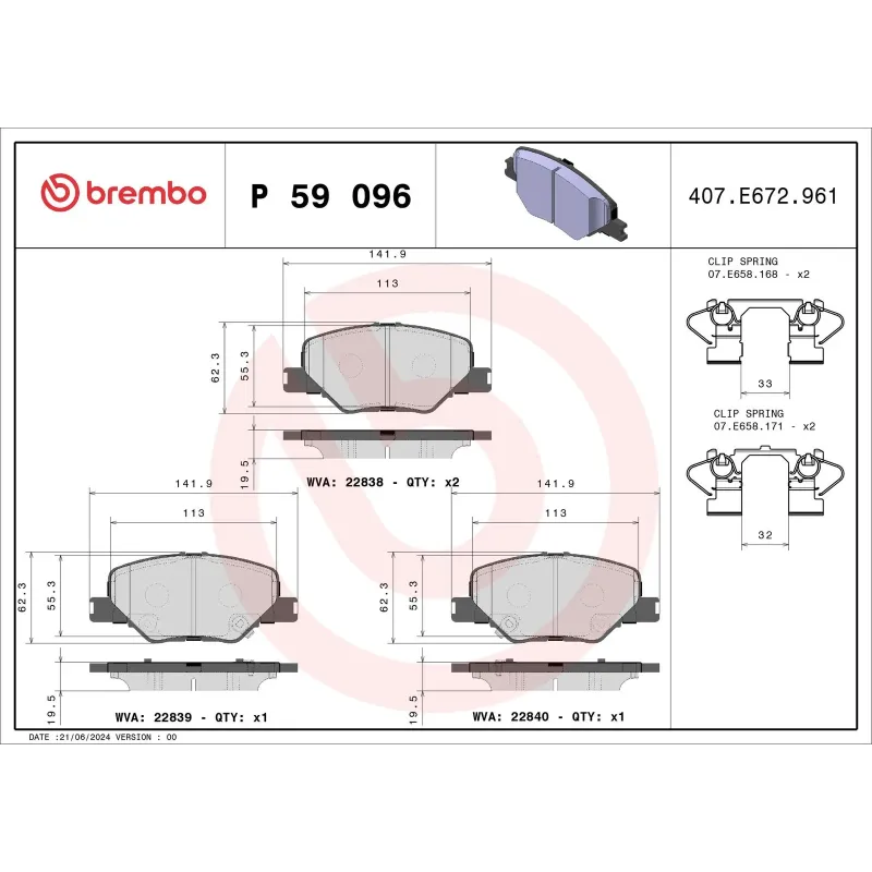 BREMBO P59096 Juego de pastillas de freno