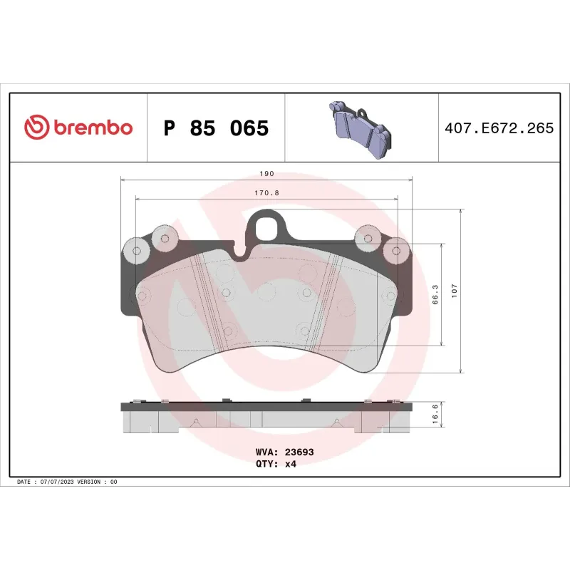 BREMBO P85065 Juego de pastillas de freno