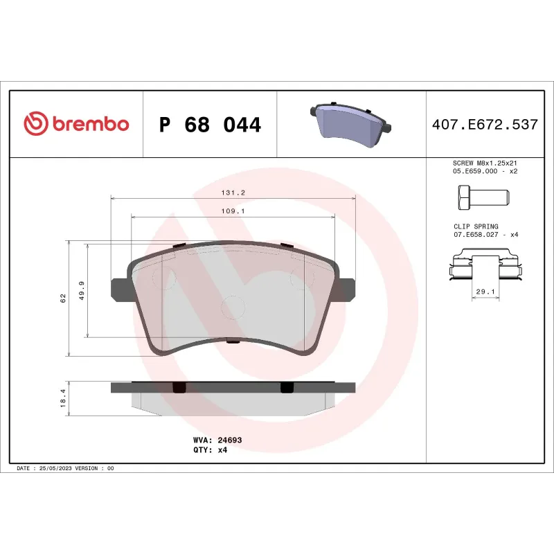 BREMBO P68044 Juego de pastillas de freno