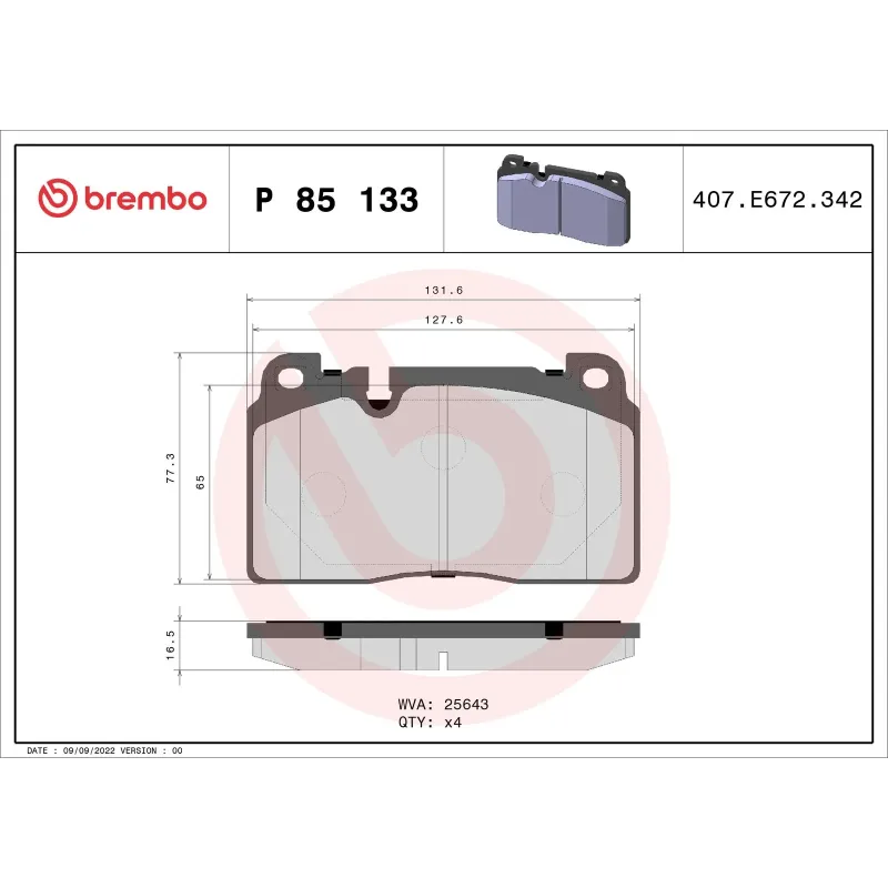 BREMBO P85133 Juego de pastillas de freno