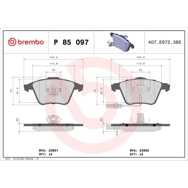 BREMBO P85097 Juego de pastillas de freno