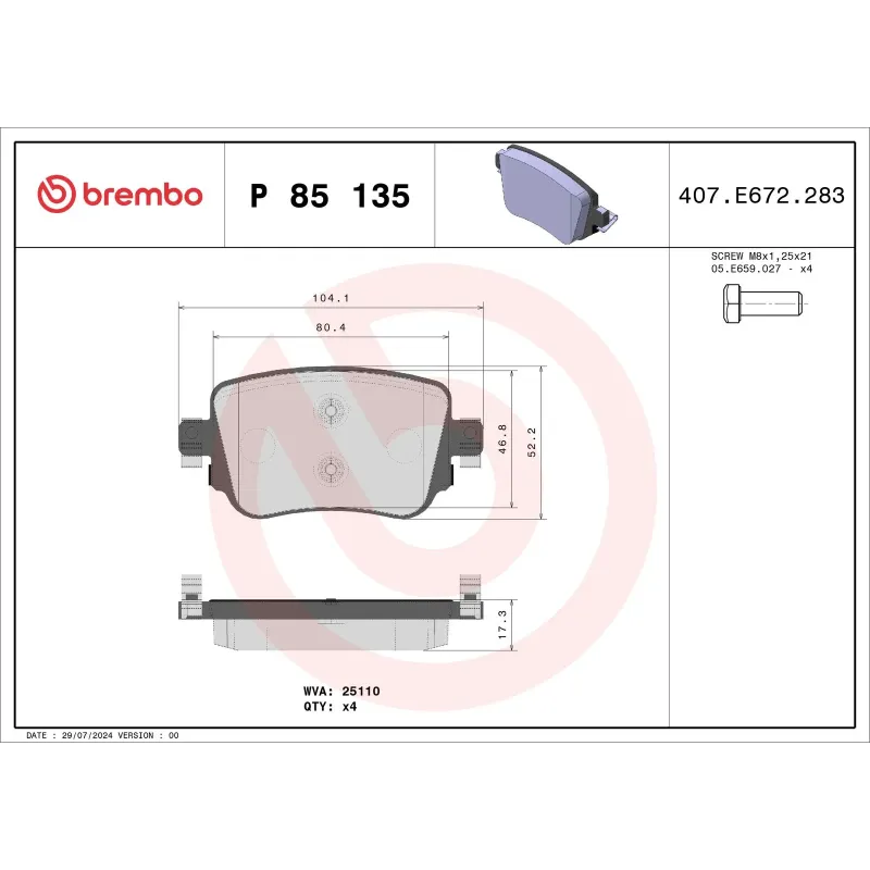 BREMBO P85135 Juego de pastillas de freno