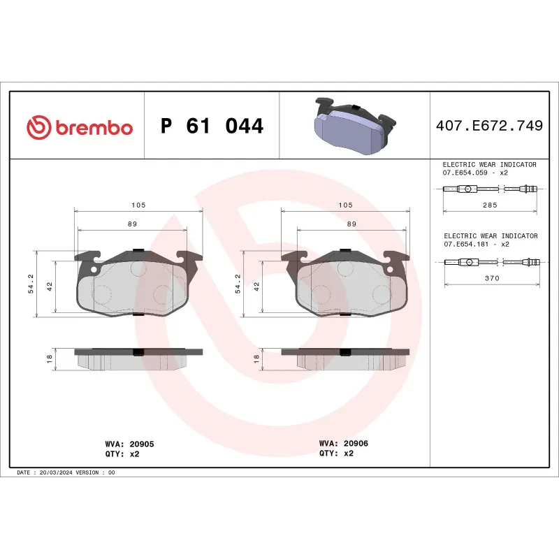 BREMBO P61044 Juego de pastillas de freno
