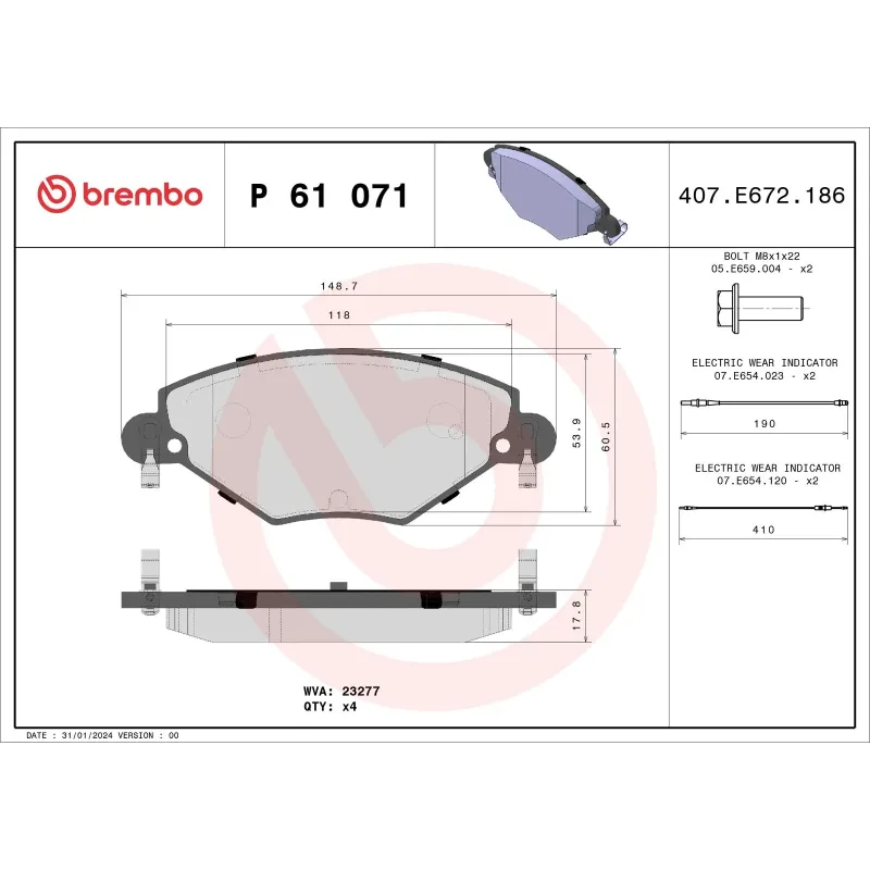 BREMBO P61071 Juego de pastillas de freno